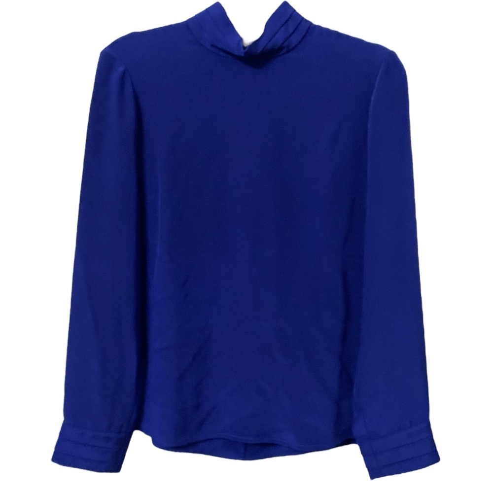 Goat Cobalt Blue Eve Pleat Detail Silk Long Sleeve Mock Neck Blouse